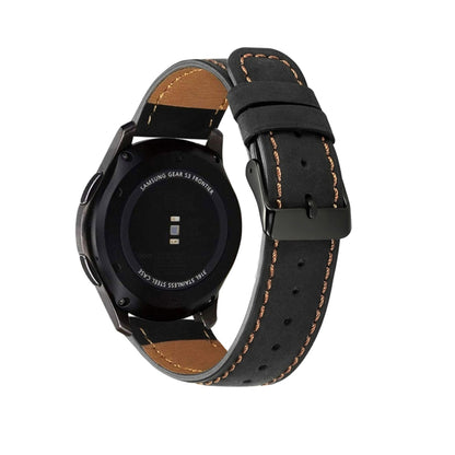 For Samsung Galaxy Watch 42mm Round Tail Genuine Leather Watch Band(Black) by bashfashion