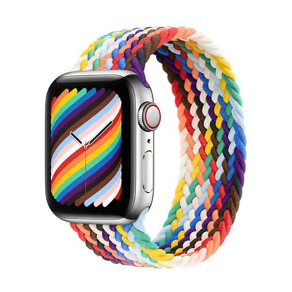 Nylon Single-turn Braided Watch Band For Apple Watch Ultra 49mm&Watch Ultra 2 49mm / Series 9&8&7 45mm / SE 3&SE 2&6&SE&5&4 44mm / 3&2&1 42mm, Length:L 170mm(Rainbow Color) by bashfashion
