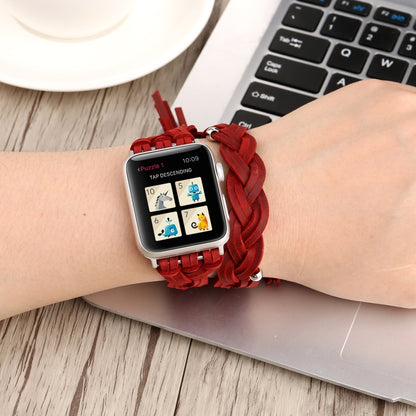 Hand-woven Leather Watch Band For Apple Watch Series 7 41mm / 6 & SE & 5 & 4 40mm / 3 & 2 & 1 38mm(Red) by bashfashion