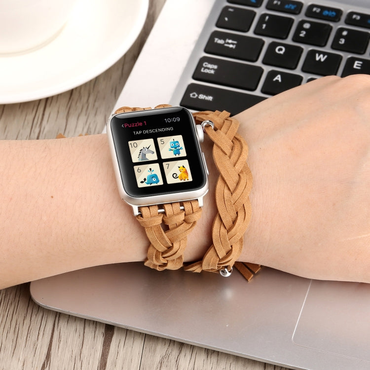 Hand-woven Leather Watch Band For Apple Watch Series 9&8&7 41mm / SE 3&SE 2&6&SE&5&4 40mm / 3&2&1 38mm(Khaki) by bashfashion