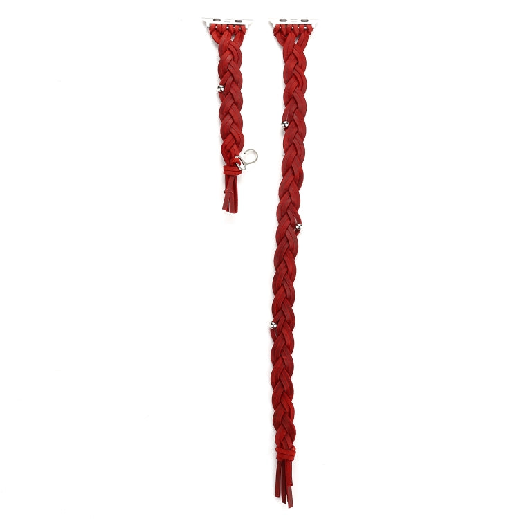 Hand-woven Leather Watch Band For Apple Watch Ultra 49mm&Watch Ultra 2 49mm / Series 9&8&7 45mm / SE 3&SE 2&6&SE&5&4 44mm / 3&2&1 42mm(Red) by bashfashion