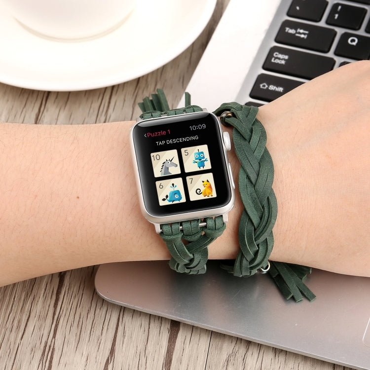 Hand-woven Leather Watch Band For Apple Watch Series 7 45mm / 6 & SE & 5 & 4 44mm / 3 & 2 & 1 42mm(Green) by bashfashion