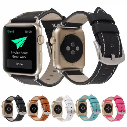 Calfskin Genuine Leather Watch Band For Apple Watch Series 7 41mm / 6 & SE & 5 & 4 40mm / 3 & 2 & 1 38mm(White) by bashfashion