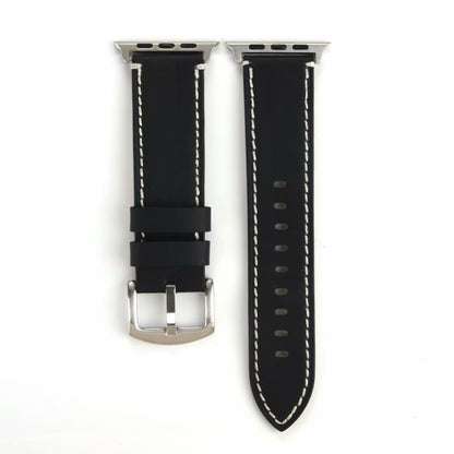 Calfskin Genuine Leather Watch Band For Apple Watch Series 7 45mm / 6 & SE & 5 & 4 44mm / 3 & 2 & 1 42mm(Black) by bashfashion