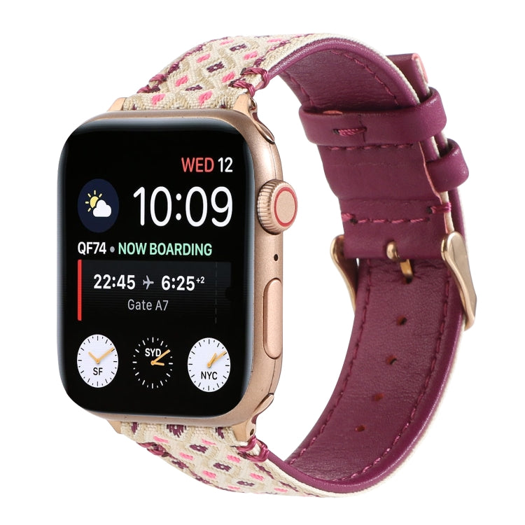 Ethnic Leather Watch Band For Apple Watch Series 7 41mm / 6 & SE & 5 & 4 40mm / 3 & 2 & 1 38mm(Purple) by bashfashion