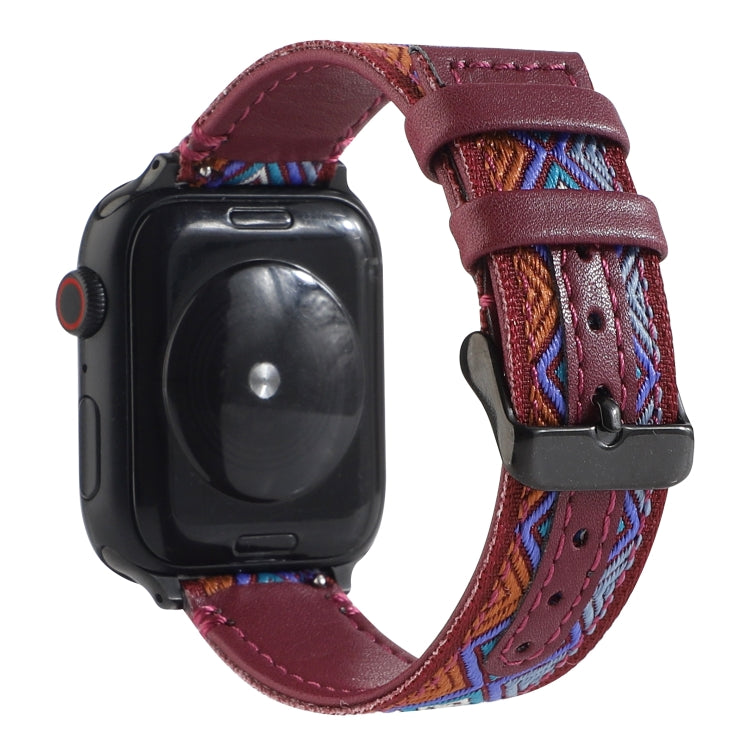 Ethnic Leather Watch Band For Apple Watch Series 7 41mm / 6 & SE & 5 & 4 40mm / 3 & 2 & 1 38mm(Wine Red) by bashfashion