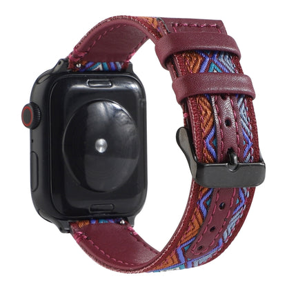 Ethnic Leather Watch Band For Apple Watch Series 7 41mm / 6 & SE & 5 & 4 40mm / 3 & 2 & 1 38mm(Wine Red) by bashfashion