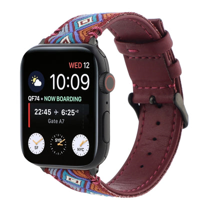 Ethnic Leather Watch Band For Apple Watch Series 7 41mm / 6 & SE & 5 & 4 40mm / 3 & 2 & 1 38mm(Wine Red) by bashfashion