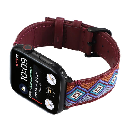 Ethnic Leather Watch Band For Apple Watch Series 7 41mm / 6 & SE & 5 & 4 40mm / 3 & 2 & 1 38mm(Wine Red) by bashfashion