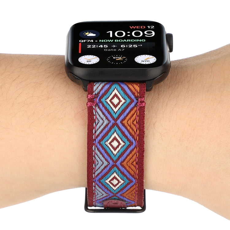 Ethnic Leather Watch Band For Apple Watch Series 7 41mm / 6 & SE & 5 & 4 40mm / 3 & 2 & 1 38mm(Wine Red) by bashfashion