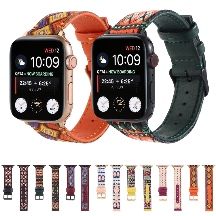 Ethnic Leather Watch Band For Apple Watch Series 7 41mm / 6 & SE & 5 & 4 40mm / 3 & 2 & 1 38mm(Orange) by bashfashion