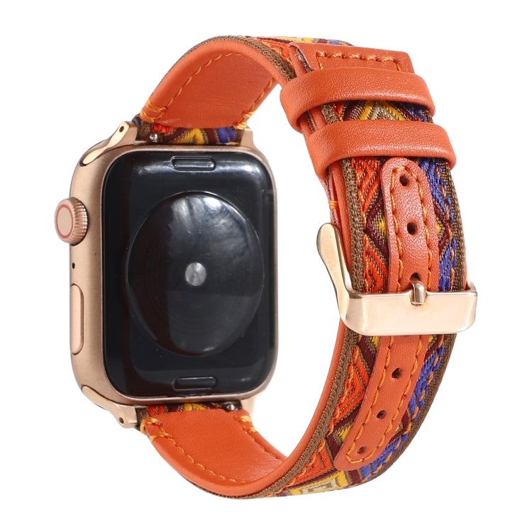 Ethnic Leather Watch Band For Apple Watch Series 7 45mm / 6 & SE & 5 & 4 44mm / 3 & 2 & 1 42mm(Orange) by bashfashion