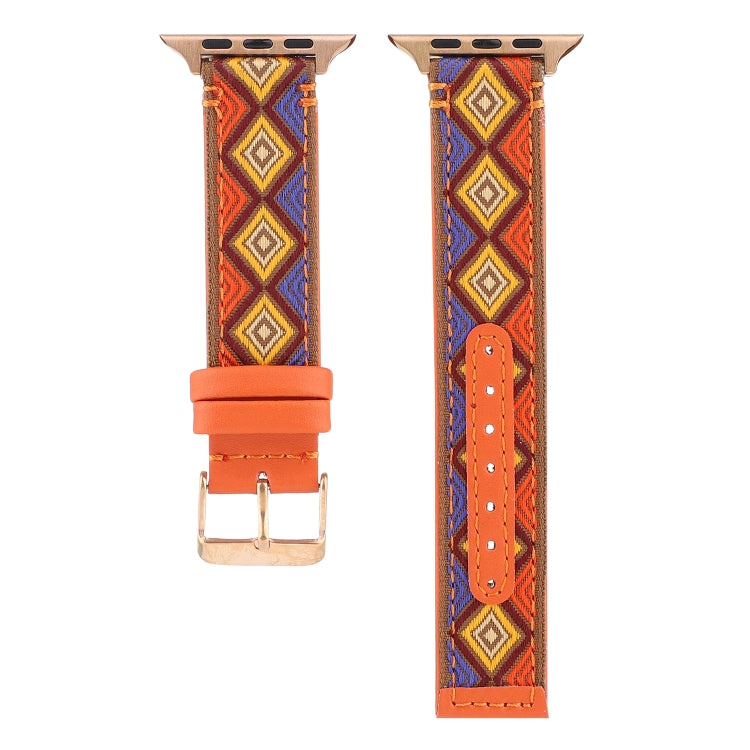 Ethnic Leather Watch Band For Apple Watch Series 7 45mm / 6 & SE & 5 & 4 44mm / 3 & 2 & 1 42mm(Orange) by bashfashion