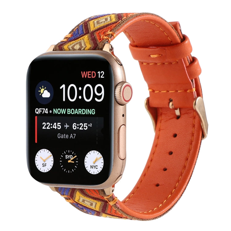 Ethnic Leather Watch Band For Apple Watch Series 7 45mm / 6 & SE & 5 & 4 44mm / 3 & 2 & 1 42mm(Orange) by bashfashion
