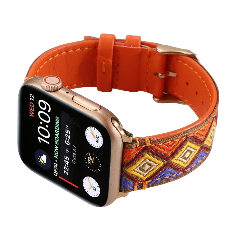 Ethnic Leather Watch Band For Apple Watch Series 7 45mm / 6 & SE & 5 & 4 44mm / 3 & 2 & 1 42mm(Orange) by bashfashion