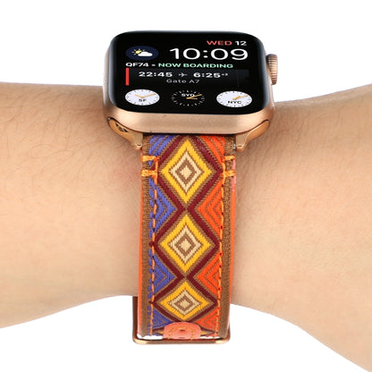 Ethnic Leather Watch Band For Apple Watch Series 7 45mm / 6 & SE & 5 & 4 44mm / 3 & 2 & 1 42mm(Orange) by bashfashion