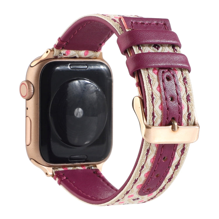 Ethnic Leather Watch Band For Apple Watch Series 7 45mm / 6 & SE & 5 & 4 44mm / 3 & 2 & 1 42mm(Purple) by bashfashion