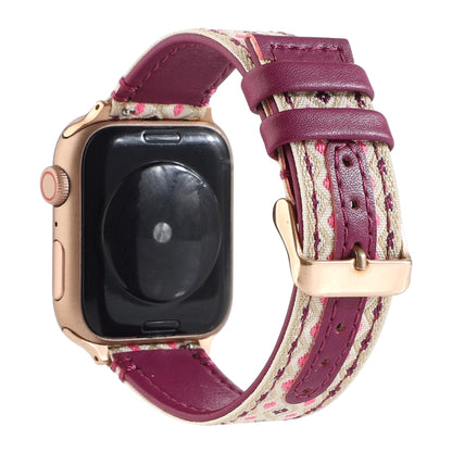 Ethnic Leather Watch Band For Apple Watch Series 7 45mm / 6 & SE & 5 & 4 44mm / 3 & 2 & 1 42mm(Purple) by bashfashion