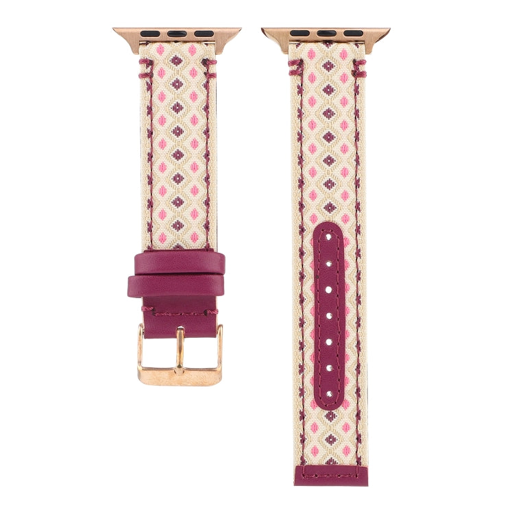 Ethnic Leather Watch Band For Apple Watch Series 7 45mm / 6 & SE & 5 & 4 44mm / 3 & 2 & 1 42mm(Purple) by bashfashion