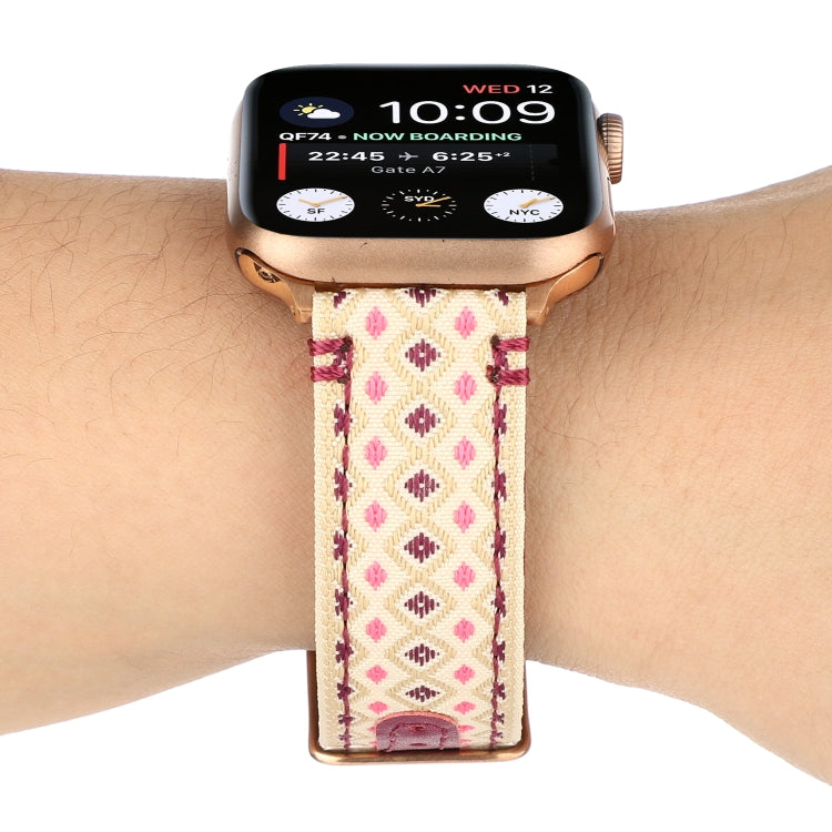 Ethnic Leather Watch Band For Apple Watch Series 7 45mm / 6 & SE & 5 & 4 44mm / 3 & 2 & 1 42mm(Purple) by bashfashion