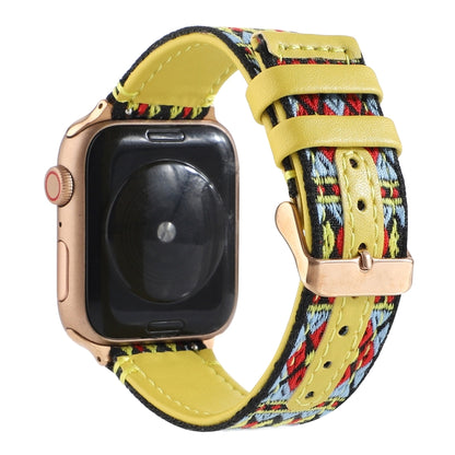 Ethnic Leather Watch Band For Apple Watch Series 7 45mm / 6 & SE & 5 & 4 44mm / 3 & 2 & 1 42mm(Yellow) by bashfashion