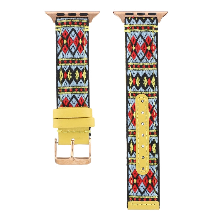 Ethnic Leather Watch Band For Apple Watch Series 7 45mm / 6 & SE & 5 & 4 44mm / 3 & 2 & 1 42mm(Yellow) by bashfashion
