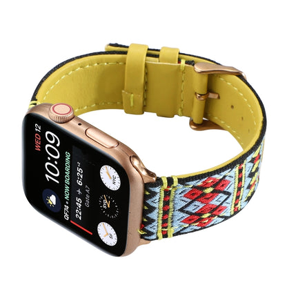 Ethnic Leather Watch Band For Apple Watch Series 7 45mm / 6 & SE & 5 & 4 44mm / 3 & 2 & 1 42mm(Yellow) by bashfashion