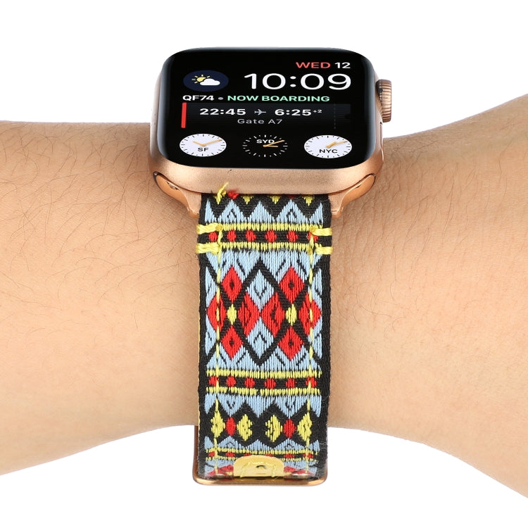 Ethnic Leather Watch Band For Apple Watch Series 7 45mm / 6 & SE & 5 & 4 44mm / 3 & 2 & 1 42mm(Yellow) by bashfashion