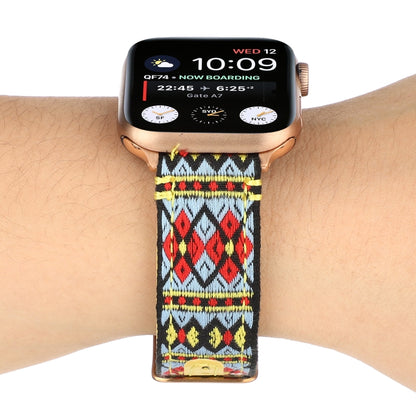Ethnic Leather Watch Band For Apple Watch Series 7 45mm / 6 & SE & 5 & 4 44mm / 3 & 2 & 1 42mm(Yellow) by bashfashion