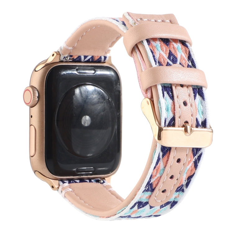 Ethnic Leather Watch Band For Apple Watch Series 7 45mm / 6 & SE & 5 & 4 44mm / 3 & 2 & 1 42mm(Pink) by bashfashion
