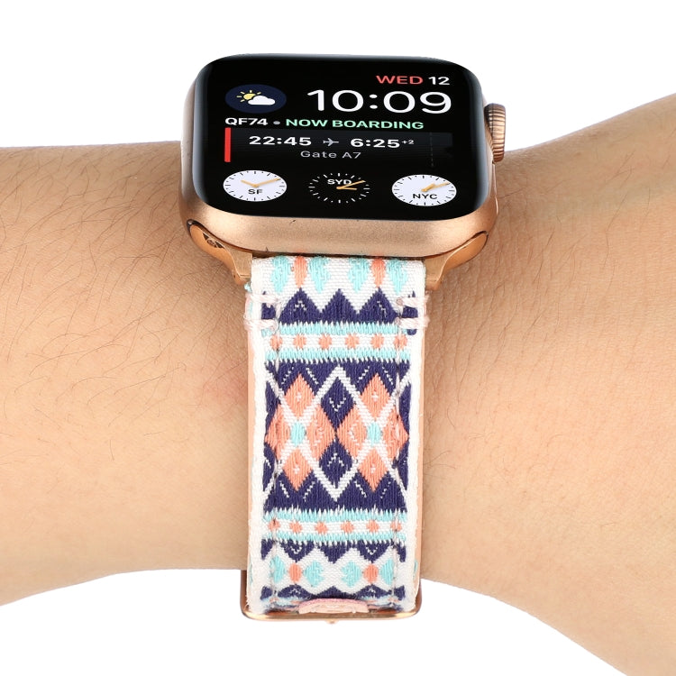 Ethnic Leather Watch Band For Apple Watch Series 7 45mm / 6 & SE & 5 & 4 44mm / 3 & 2 & 1 42mm(Pink) by bashfashion