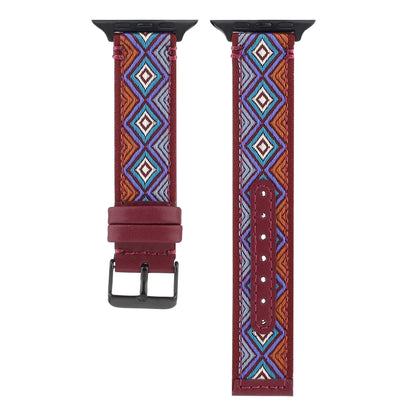 Ethnic Leather Watch Band For Apple Watch Series 7 45mm / 6 & SE & 5 & 4 44mm / 3 & 2 & 1 42mm(Wine Red) by bashfashion
