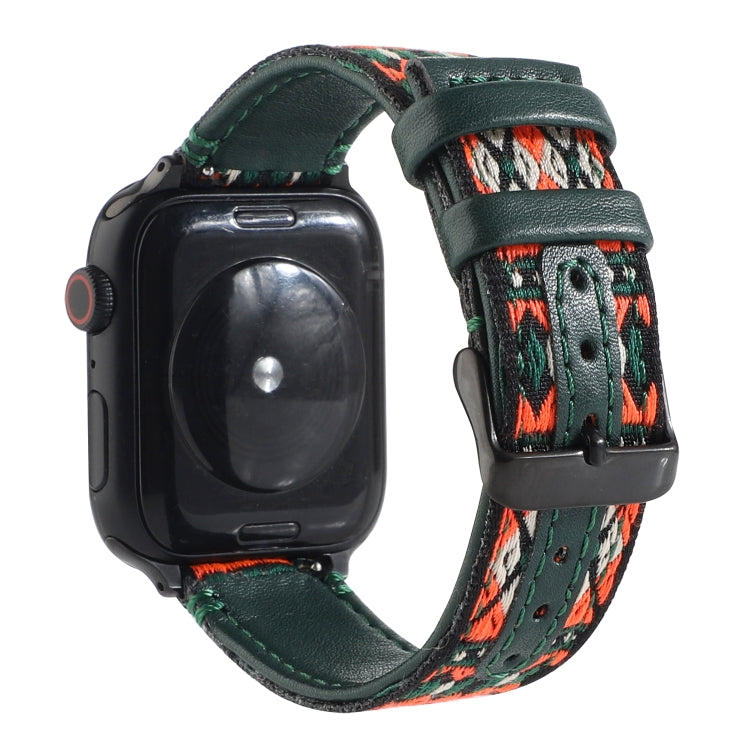 Ethnic Leather Watch Band For Apple Watch Series 7 45mm / 6 & SE & 5 & 4 44mm / 3 & 2 & 1 42mm(Dark Green) by bashfashion