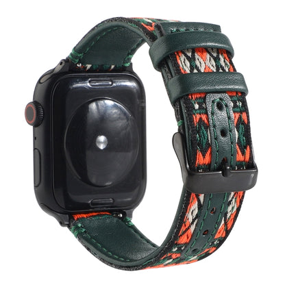 Ethnic Leather Watch Band For Apple Watch Series 7 45mm / 6 & SE & 5 & 4 44mm / 3 & 2 & 1 42mm(Dark Green) by bashfashion