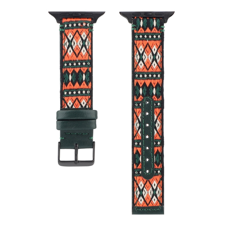 Ethnic Leather Watch Band For Apple Watch Series 7 45mm / 6 & SE & 5 & 4 44mm / 3 & 2 & 1 42mm(Dark Green) by bashfashion