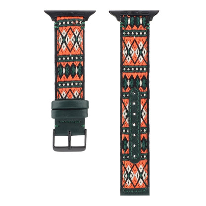 Ethnic Leather Watch Band For Apple Watch Series 7 45mm / 6 & SE & 5 & 4 44mm / 3 & 2 & 1 42mm(Dark Green) by bashfashion