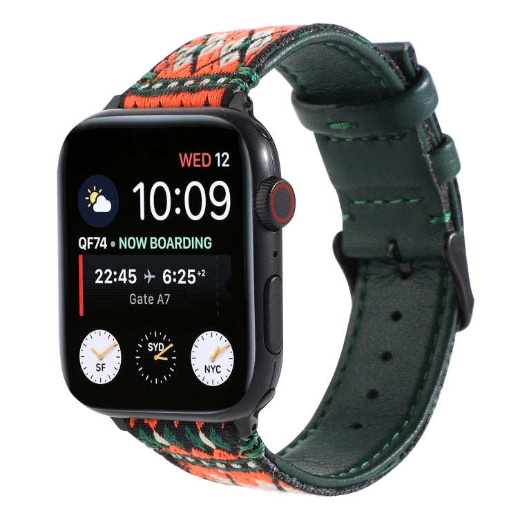Ethnic Leather Watch Band For Apple Watch Series 7 45mm / 6 & SE & 5 & 4 44mm / 3 & 2 & 1 42mm(Dark Green) by bashfashion