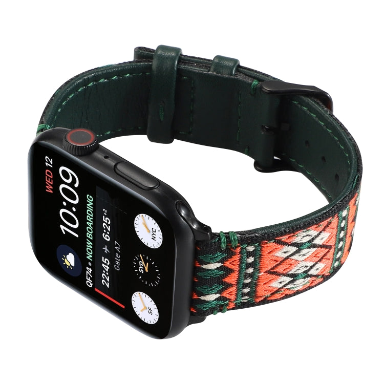 Ethnic Leather Watch Band For Apple Watch Series 7 45mm / 6 & SE & 5 & 4 44mm / 3 & 2 & 1 42mm(Dark Green) by bashfashion