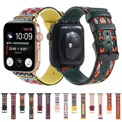 Ethnic Leather Watch Band For Apple Watch Series 7 45mm / 6 & SE & 5 & 4 44mm / 3 & 2 & 1 42mm(Pink) by bashfashion