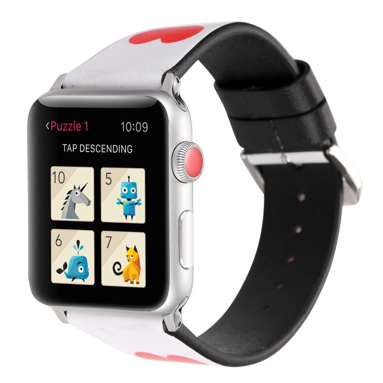 Love Series Leather Watch Band For Apple Watch Ultra 49mm&Watch Ultra 2 49mm / Series 9&8&7 45mm / SE 3&SE 2&6&SE&5&4 44mm / 3&2&1 42mm(Red Hearts On White) by bashfashion