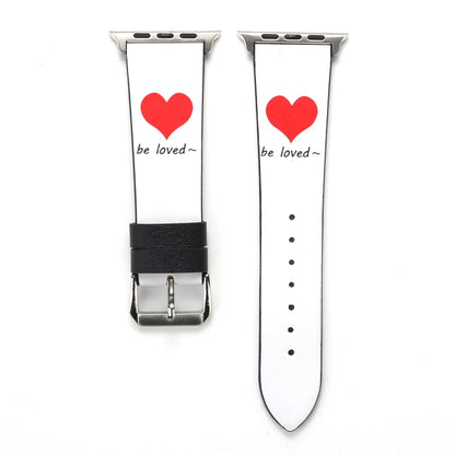 Love Series Leather Watch Band For Apple Watch Ultra 49mm&Watch Ultra 2 49mm / Series 9&8&7 45mm / SE 3&SE 2&6&SE&5&4 44mm / 3&2&1 42mm(Red Hearts On White) by bashfashion
