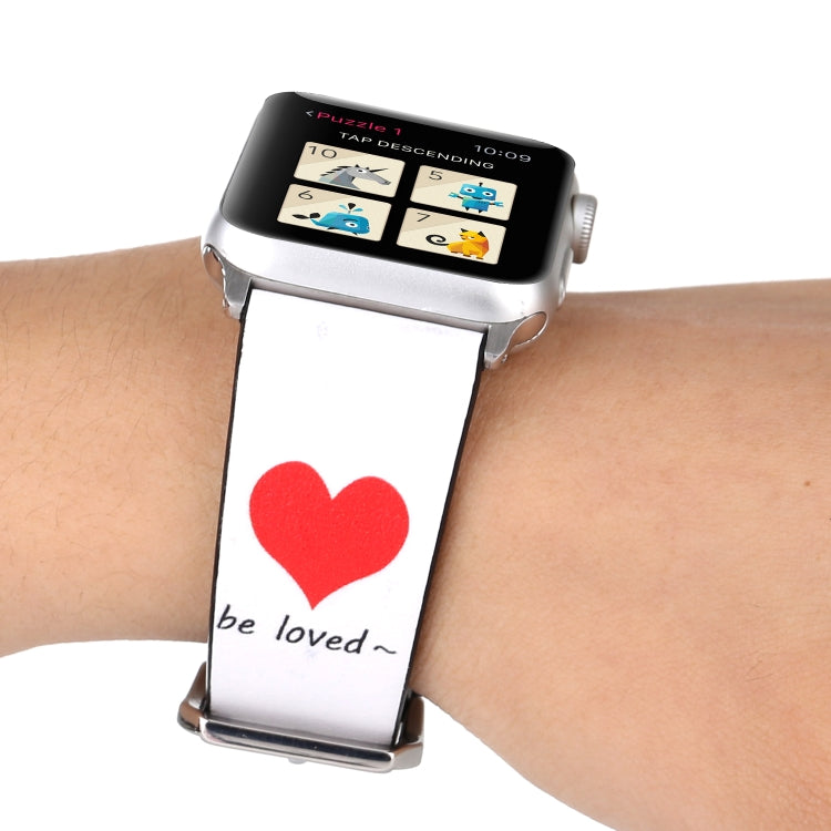 Love Series Leather Watch Band For Apple Watch Ultra 49mm&Watch Ultra 2 49mm / Series 9&8&7 45mm / SE 3&SE 2&6&SE&5&4 44mm / 3&2&1 42mm(Red Hearts On White) by bashfashion