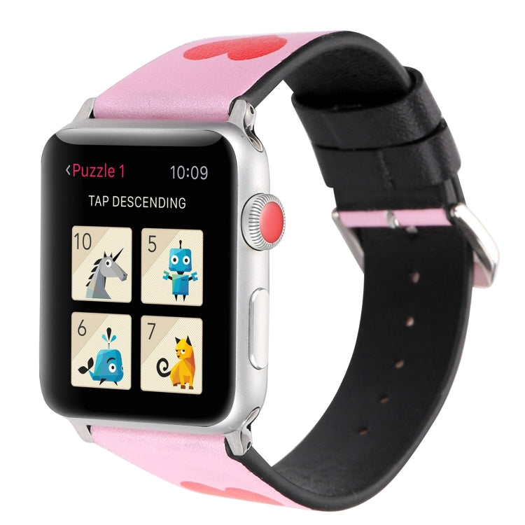 Love Series Leather Watch Band For Apple Watch Ultra 49mm&Watch Ultra 2 49mm / Series 9&8&7 45mm / SE 3&SE 2&6&SE&5&4 44mm / 3&2&1 42mm(Foundation Red Heart) by bashfashion