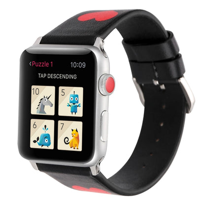 Love Series Leather Watch Band For Apple Watch Ultra 49mm&Watch Ultra 2 49mm / Series 9&8&7 45mm / SE 3&SE 2&6&SE&5&4 44mm / 3&2&1 42mm(Love On Black) by bashfashion