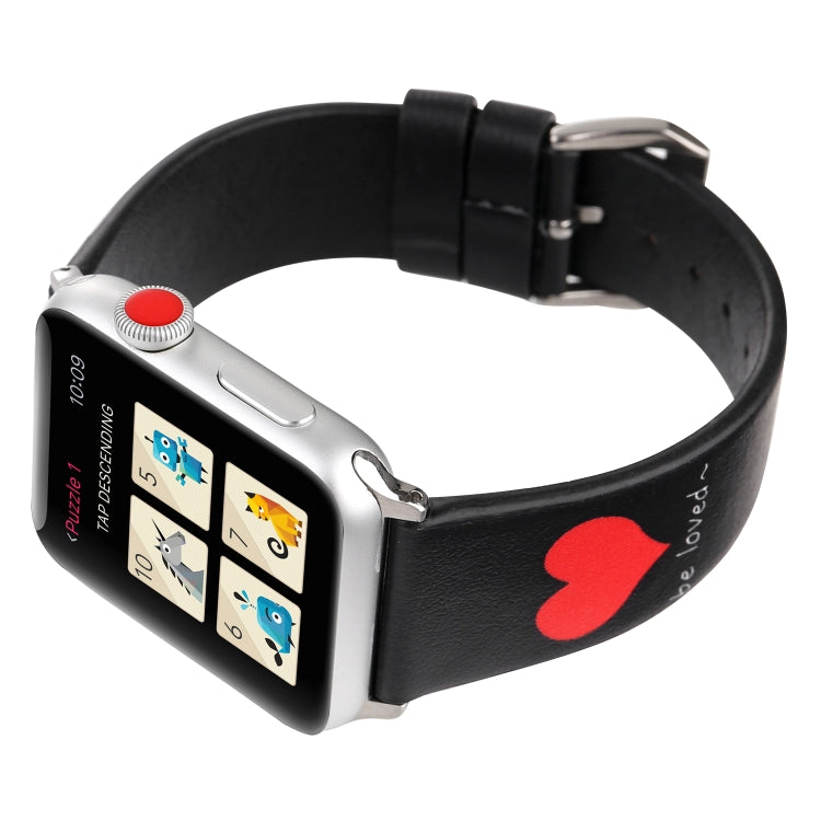 Love Series Leather Watch Band For Apple Watch Ultra 49mm&Watch Ultra 2 49mm / Series 9&8&7 45mm / SE 3&SE 2&6&SE&5&4 44mm / 3&2&1 42mm(Love On Black) by bashfashion