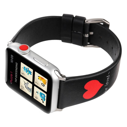 Love Series Leather Watch Band For Apple Watch Ultra 49mm&Watch Ultra 2 49mm / Series 9&8&7 45mm / SE 3&SE 2&6&SE&5&4 44mm / 3&2&1 42mm(Love On Black) by bashfashion