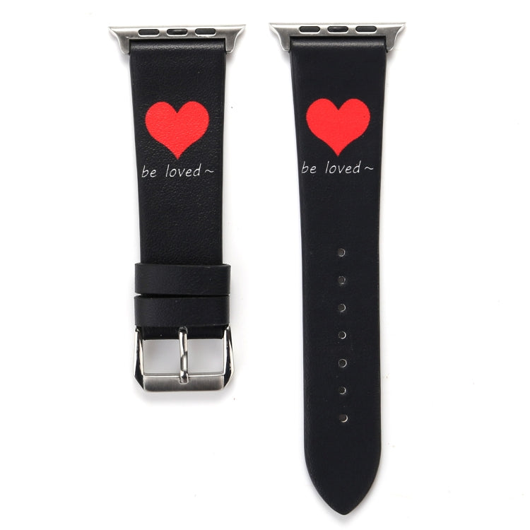 Love Series Leather Watch Band For Apple Watch Ultra 49mm&Watch Ultra 2 49mm / Series 9&8&7 45mm / SE 3&SE 2&6&SE&5&4 44mm / 3&2&1 42mm(Love On Black) by bashfashion