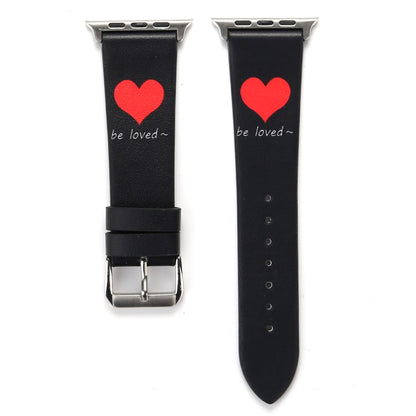 Love Series Leather Watch Band For Apple Watch Ultra 49mm&Watch Ultra 2 49mm / Series 9&8&7 45mm / SE 3&SE 2&6&SE&5&4 44mm / 3&2&1 42mm(Love On Black) by bashfashion