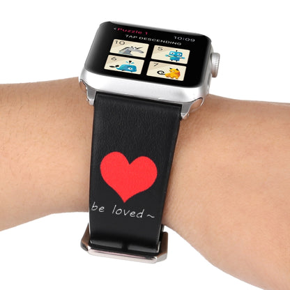 Love Series Leather Watch Band For Apple Watch Ultra 49mm&Watch Ultra 2 49mm / Series 9&8&7 45mm / SE 3&SE 2&6&SE&5&4 44mm / 3&2&1 42mm(Love On Black) by bashfashion