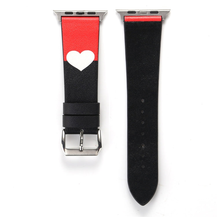 Love Series Leather Watch Band For Apple Watch Ultra 49mm&Watch Ultra 2 49mm / Series 9&8&7 45mm / SE 3&SE 2&6&SE&5&4 44mm / 3&2&1 42mm(Black Red White Heart) by bashfashion